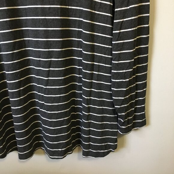 Grey and White Striped Long Sleeve Modern Relaxed Jersey V-Neck Tee - Picture 7 of 15